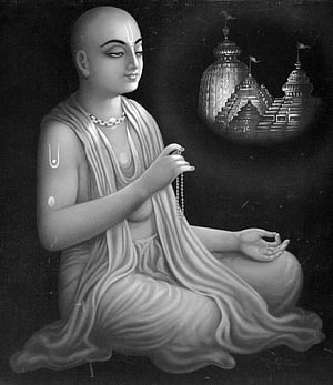 Chaitanya Mahaprabhu in Meditation with Temple Vision in Monochrome Art HD phone wallpaper