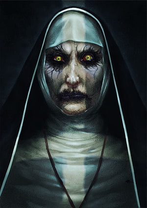 Valak The Nun Horror Portrait With Glowing Yellow Eyes And Dark Hooded Veil HD phone wallpaper