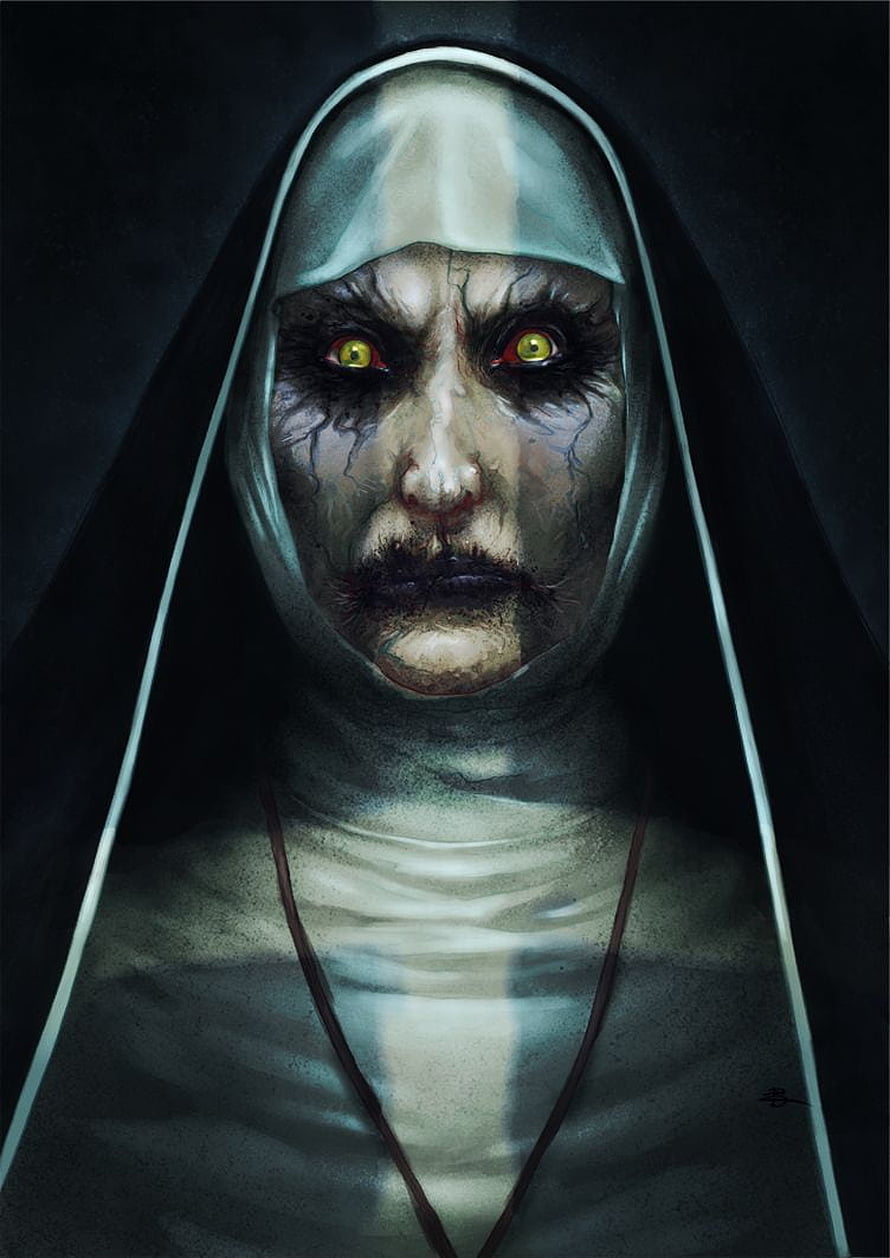 Valak The Nun Horror Portrait With Glowing Yellow Eyes And Dark Hooded Veil HD phone wallpaper