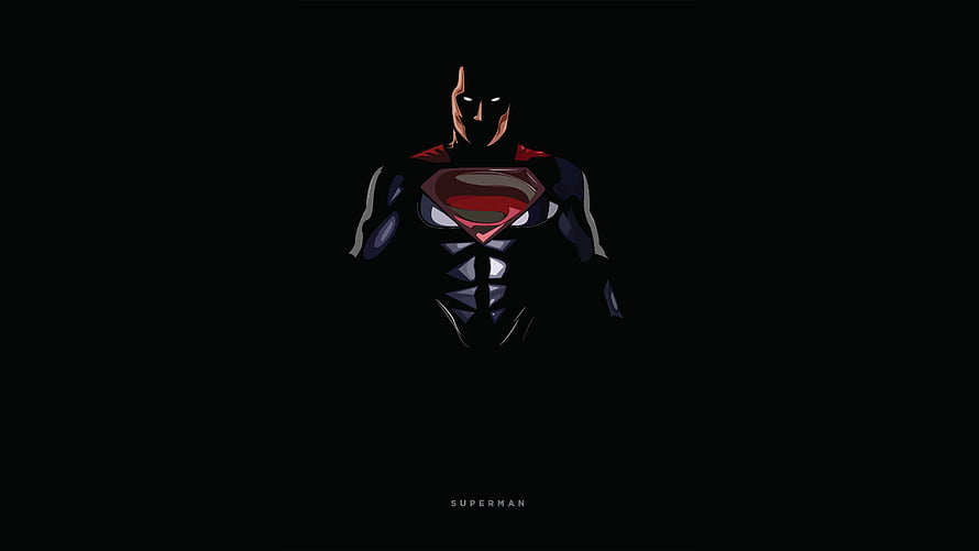 Dark Minimalist Superman Illustration with Red Emblem on Black Background HD wallpaper