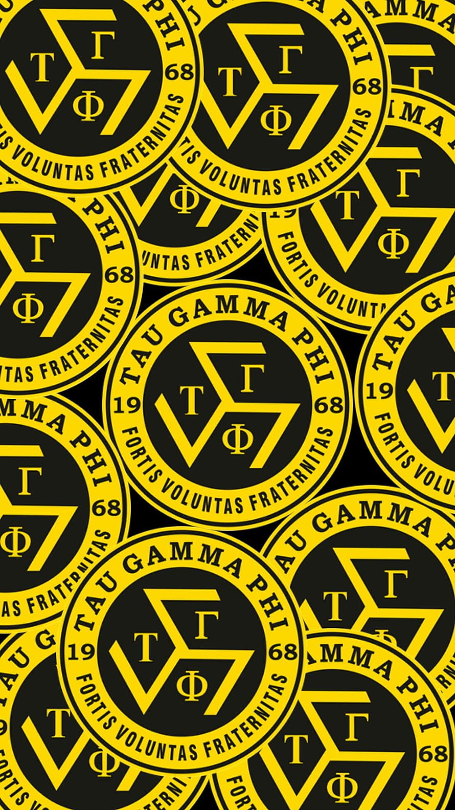 Tau Gamma Phi Fraternity Triskelion Logo Pattern in Gold and Black HD phone wallpaper