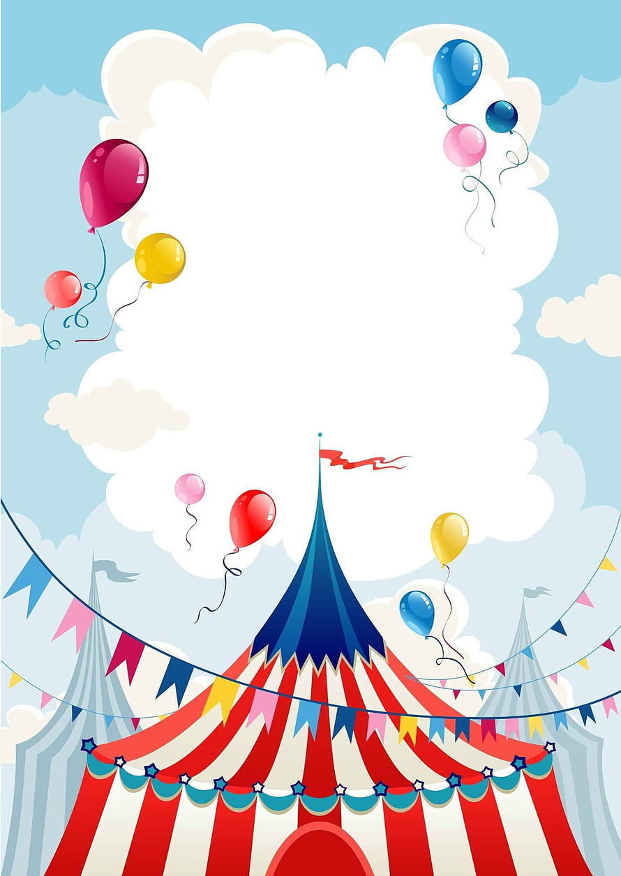 Colorful Circus Tent with Floating Balloons and Bunting Banners Under a Blue Sky HD phone wallpaper