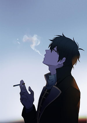 Anime Male Character Smoking Cigarette Against Twilight Sky HD phone wallpaper