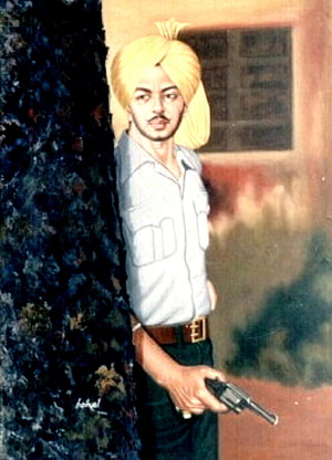 Bhagat Singh Portrait Illustration with Turban and Pistol HD phone wallpaper