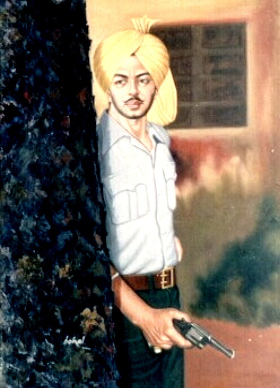 Bhagat Singh Portrait Illustration with Turban and Pistol HD phone wallpaper