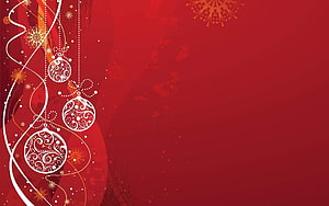 Festive Red Christmas Background with Ornate Baubles and Snowflake Accents HD wallpaper