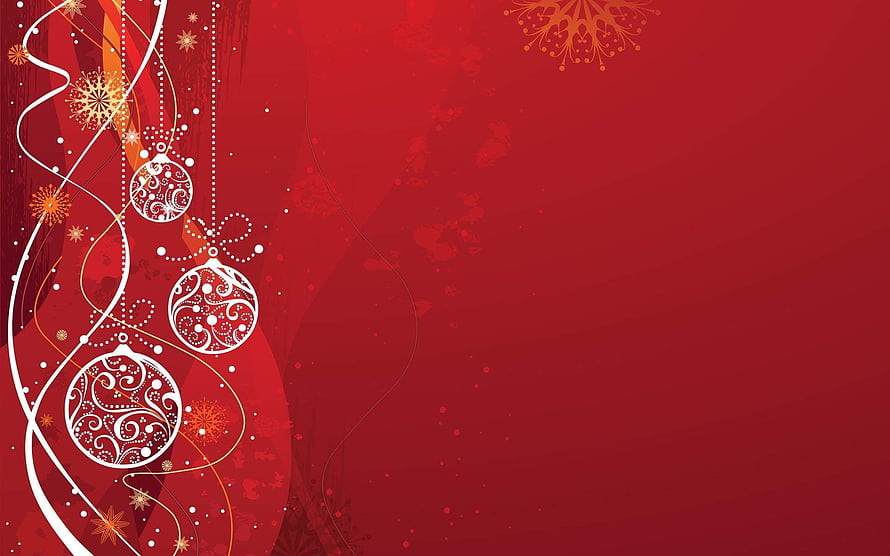 Festive Red Christmas Background with Ornate Baubles and Snowflake Accents HD wallpaper