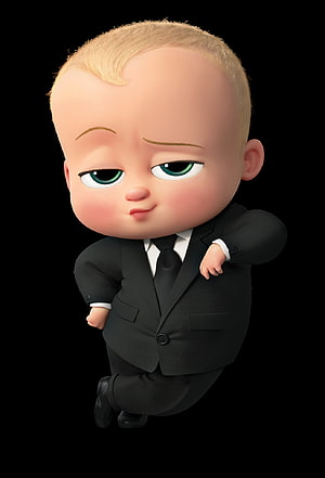 Boss Baby 3D Character in Black Business Suit with Confident Expression HD phone wallpaper