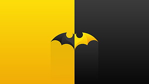 Minimalist Batman Logo Split Design in Yellow and Black, Batman batch, minimal, logo HD wallpaper