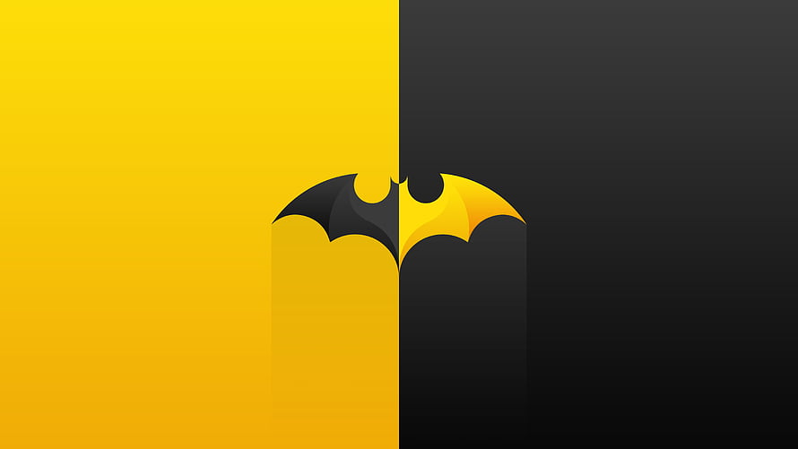 Minimalist Batman Logo Split Design in Yellow and Black HD wallpaper