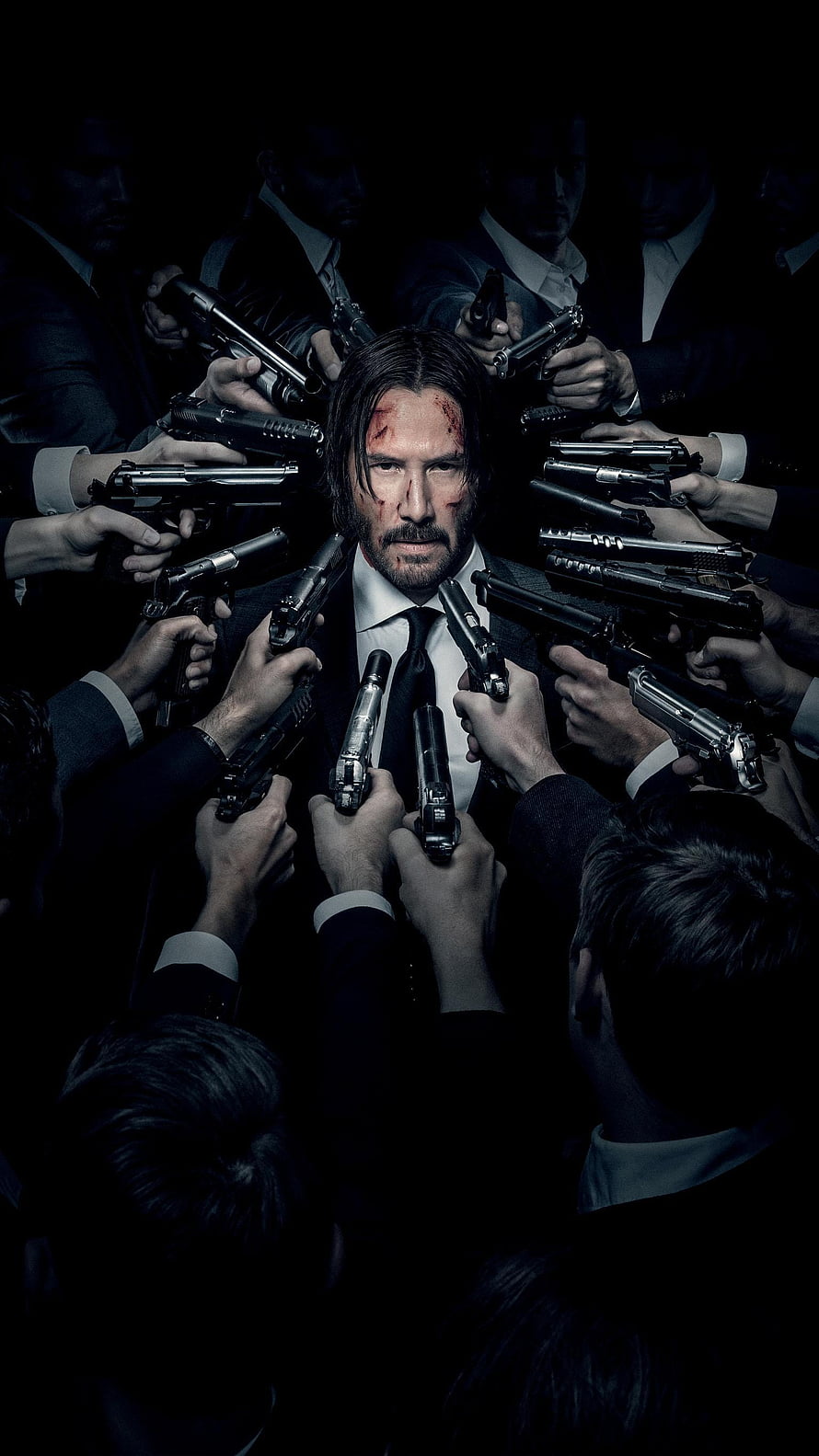 John Wick Surrounded by Guns in Dark Suit Cinematic Action Scene HD phone wallpaper