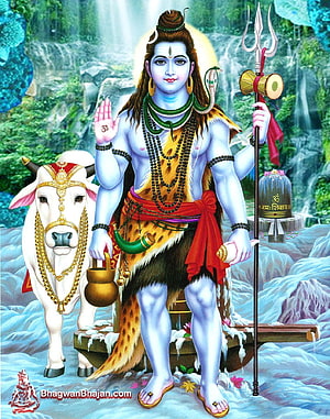 Lord Shiva with Nandi Bull, Trishul, and Rudraksha Beads in Himalayan Setting HD phone wallpaper