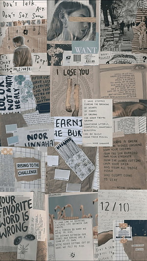 Moody Newspaper Collage Aesthetic with Handwritten Quotes and Vintage Textures HD phone wallpaper
