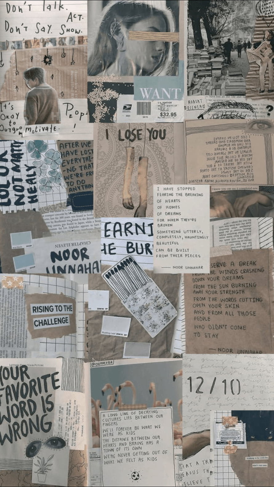 Moody Newspaper Collage Aesthetic with Handwritten Quotes and Vintage Textures HD phone wallpaper