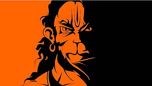 Hanuman Animated Portrait in Bold Orange and Black Minimalist Style, Animated Hanuman , Hanuman PC HD wallpaper