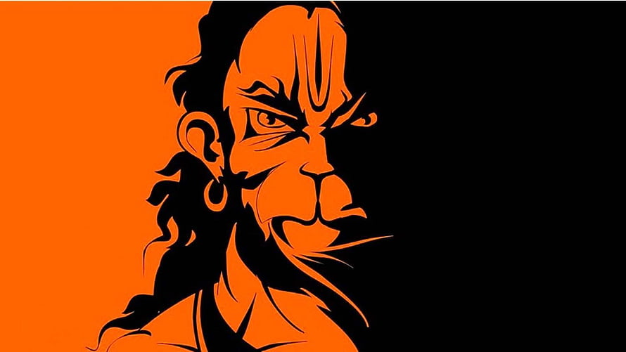 Hanuman Animated Portrait in Bold Orange and Black Minimalist Style HD wallpaper