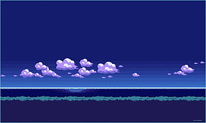 Serene Night Sky Pixel Art Landscape with Purple Clouds and Distant Horizon HD wallpaper