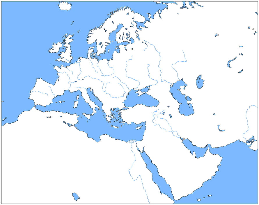 Blank Outline Map of Europe and the Middle East with Rivers and Borders HD wallpaper