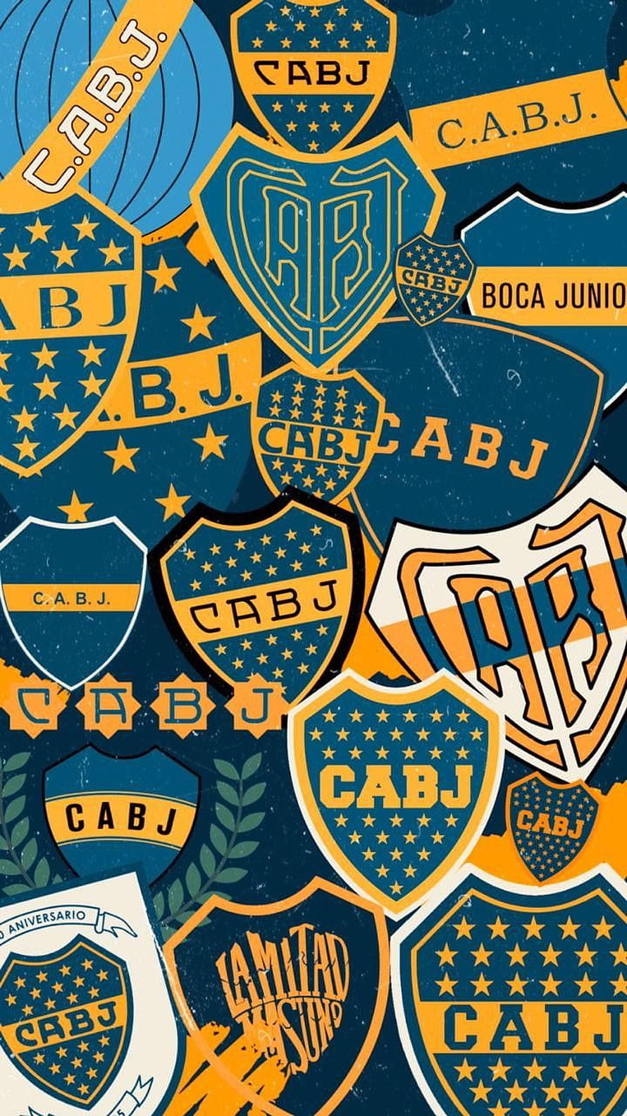 Boca Juniors Club Crest Pattern Wallpaper in Blue and Gold HD phone wallpaper