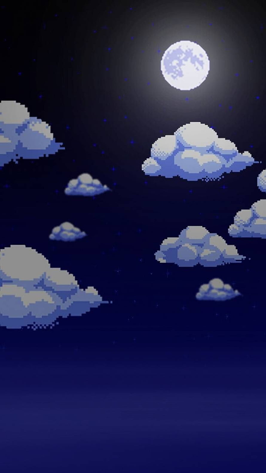 Retro Pixel Art Night Sky with Glowing Full Moon and Floating Clouds HD phone wallpaper