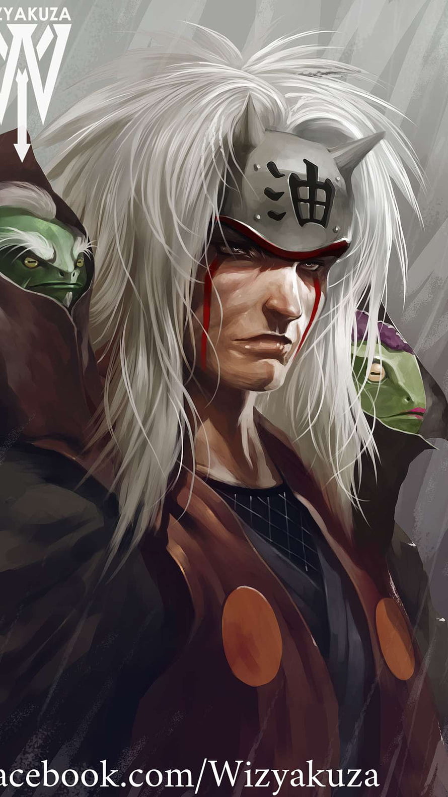 Jiraiya Sage Mode Portrait with Toad Companions in Digital Art Style HD phone wallpaper