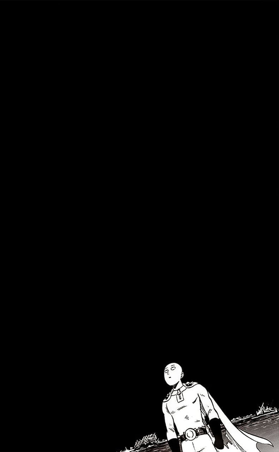 Saitama Standing in the Dark from One Punch Man Black and White Manga Panel HD phone wallpaper