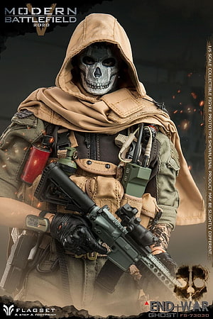 Ghost Azrael from Modern Warfare 2020 in Tactical Gear with Rifle and Hooded Skull Mask HD phone wallpaper