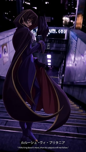 Lelouch vi Britannia in a dark cloak standing in a dimly lit subway station at night HD phone wallpaper