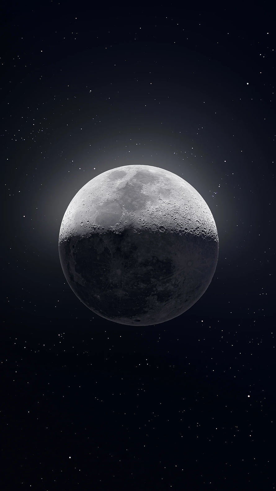 Gibbous Moon with Cratered Surface and Starry Night Sky HD phone wallpaper