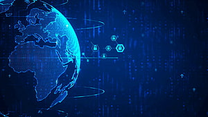 Global Cyber Defense Concept with Digital Globe and Network Security Icons HD wallpaper