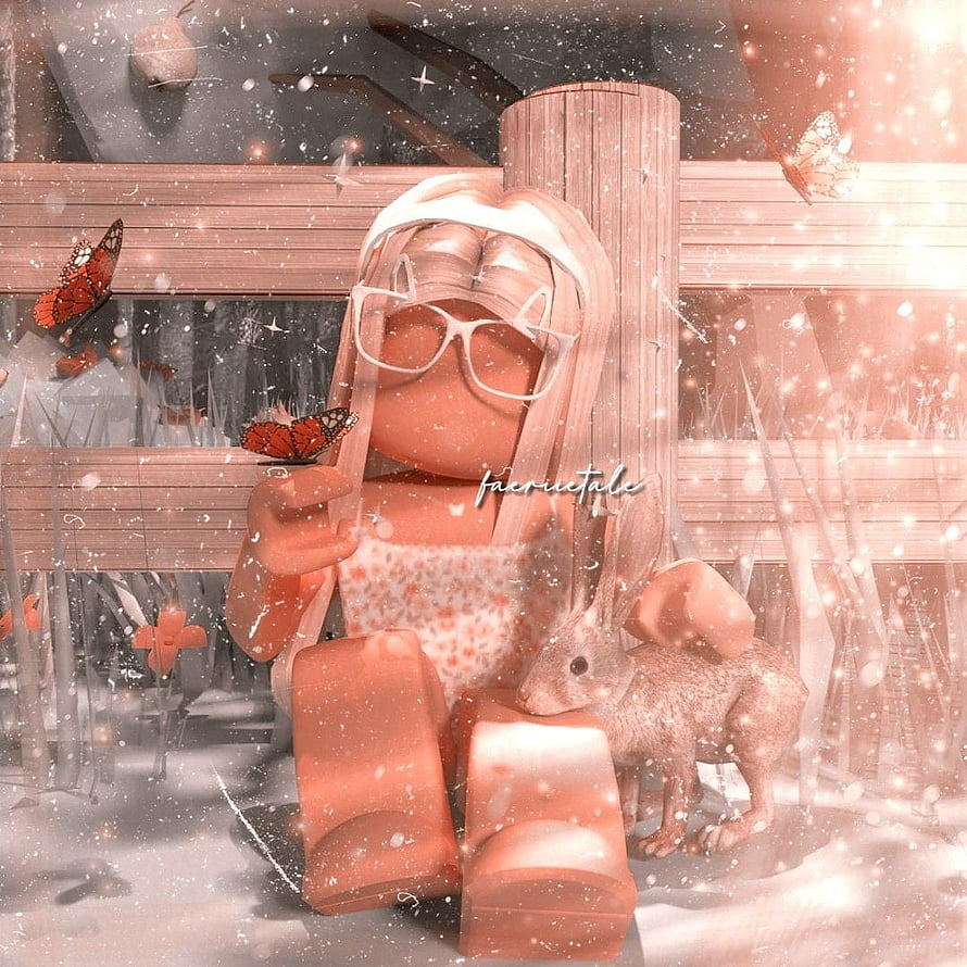 Roblox Avatar Girl with Glasses and Rabbit in Snowy Winter Scene HD phone wallpaper