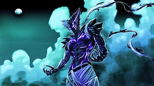 Cosmic Garou Recoloring: Dark Anime Villain with Purple Energy and Serpentine Whips HD wallpaper