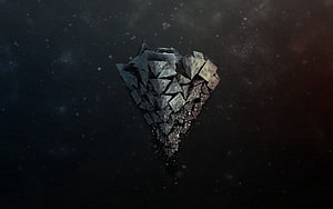 Dark Geometric Rock Shards Floating in Deep Space with Cosmic Dust and Nebula Glow HD wallpaper