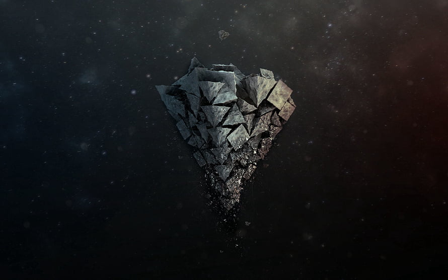 Dark Geometric Rock Shards Floating in Deep Space with Cosmic Dust and Nebula Glow HD wallpaper