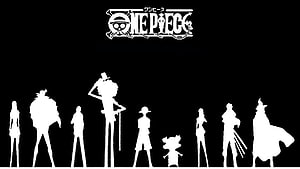 One Piece Straw Hat Pirates Silhouette Lineup on Black Background HD wallpaper