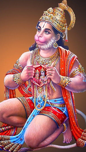 Hanuman Holding Ram and Sita Portrait in Traditional Indian Art Style, Hanuman ram, , lord HD phone wallpaper
