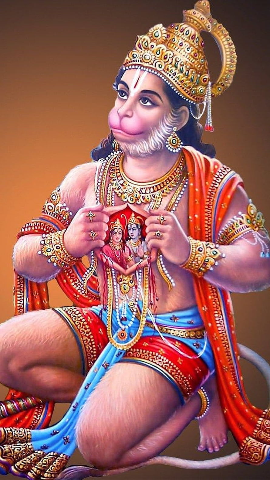Hanuman Holding Ram and Sita Portrait in Traditional Indian Art Style HD phone wallpaper