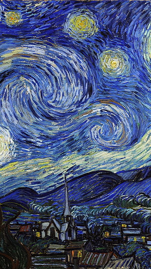 Vincent Van Gogh Starry Night Swirling Night Sky Over Village Landscape Oil Painting HD phone wallpaper