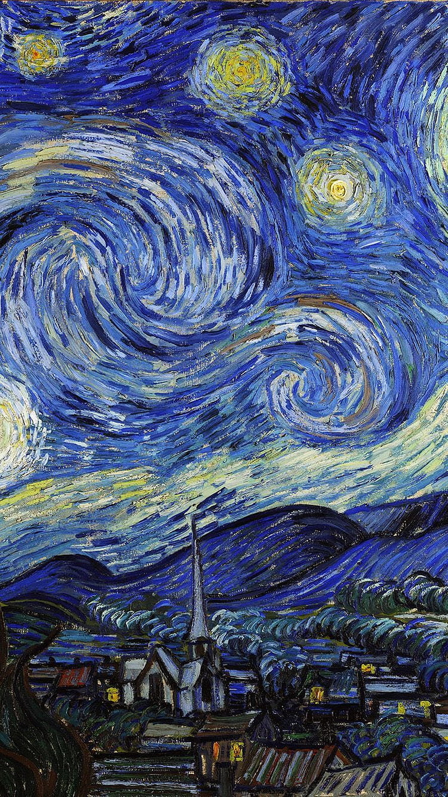 Vincent Van Gogh Starry Night Swirling Night Sky Over Village Landscape Oil Painting HD phone wallpaper