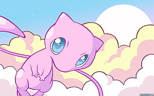 Mew Floating Among Pastel Clouds in a Dreamy Sky HD wallpaper