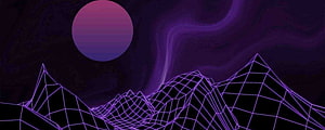 Retro Synthwave Wireframe Mountains with Gradient Sun and Nebula Sky HD wallpaper