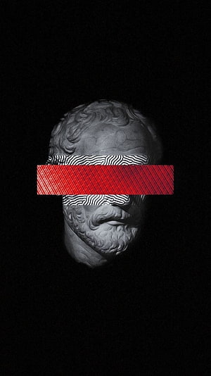 Minimalist Classical Marble Bust with Red Geometric Overlay on Black Background HD phone wallpaper