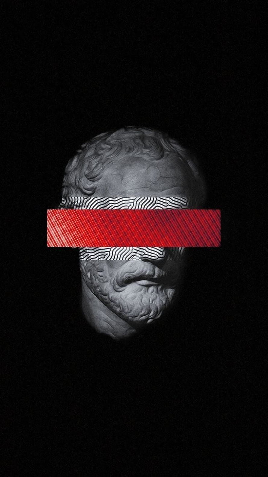 Minimalist Classical Marble Bust with Red Geometric Overlay on Black Background HD phone wallpaper
