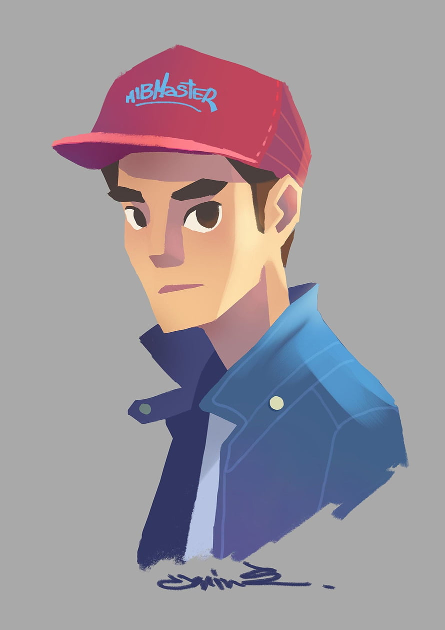Digital Illustration of Young Man in Red Cap and Blue Jacket HD phone wallpaper