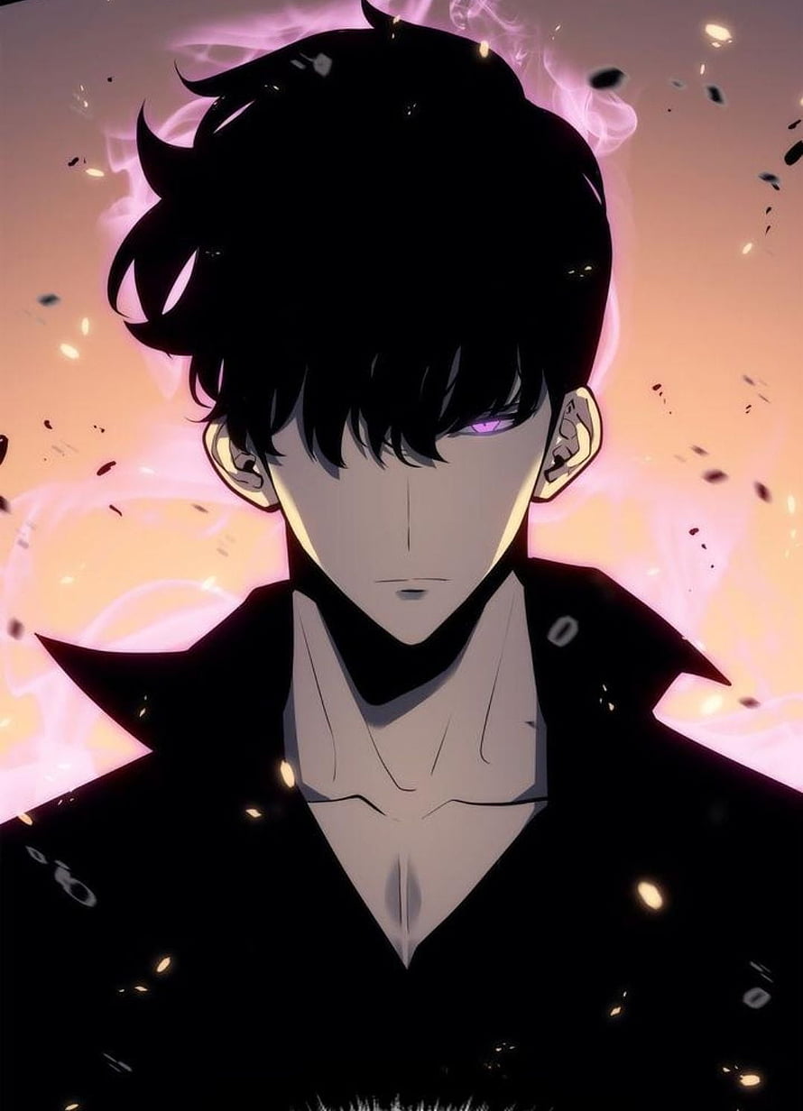 Sung Jinwoo Anime Character Portrait With Purple Eyes And Dark Hair HD phone wallpaper