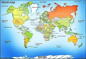 Colorful Political World Map with Labeled Countries and Oceans HD wallpaper