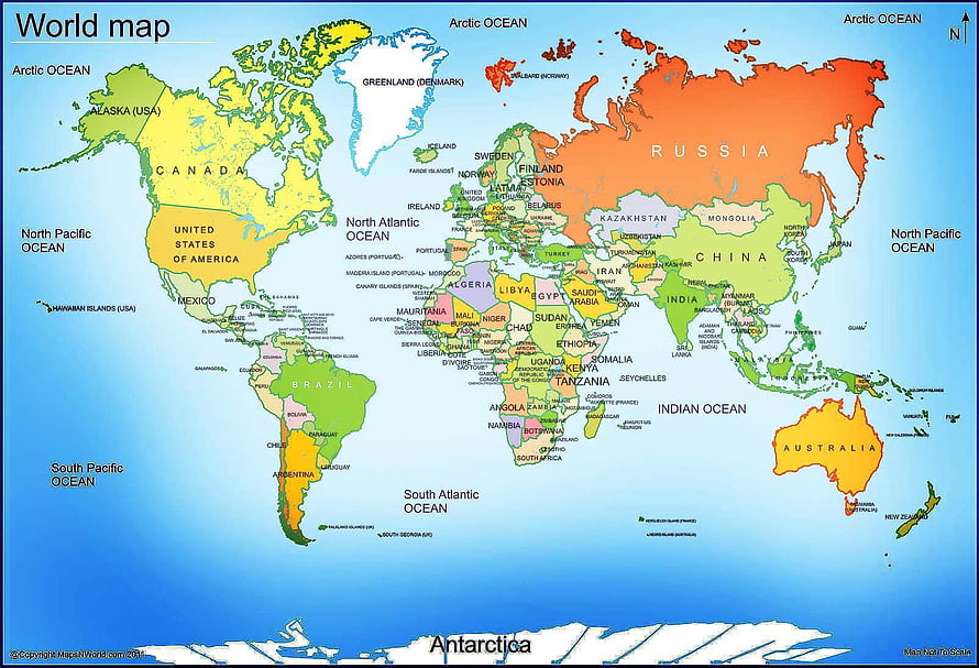 Colorful Political World Map with Labeled Countries and Oceans HD wallpaper