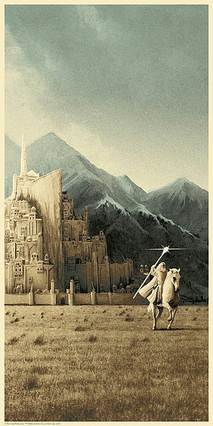 Gandalf on Horseback Before the White City of Minas Tirith in Middle-earth HD phone wallpaper