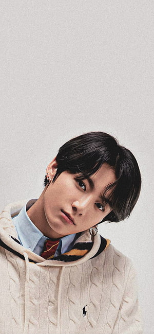 Jungkook BTS Portrait in Cable Knit Hoodie and Striped Scarf HD phone wallpaper