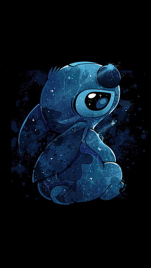 Stitch Galaxy Themed Digital Art with Cosmic Blue Tones and Starry Night Sky HD phone wallpaper